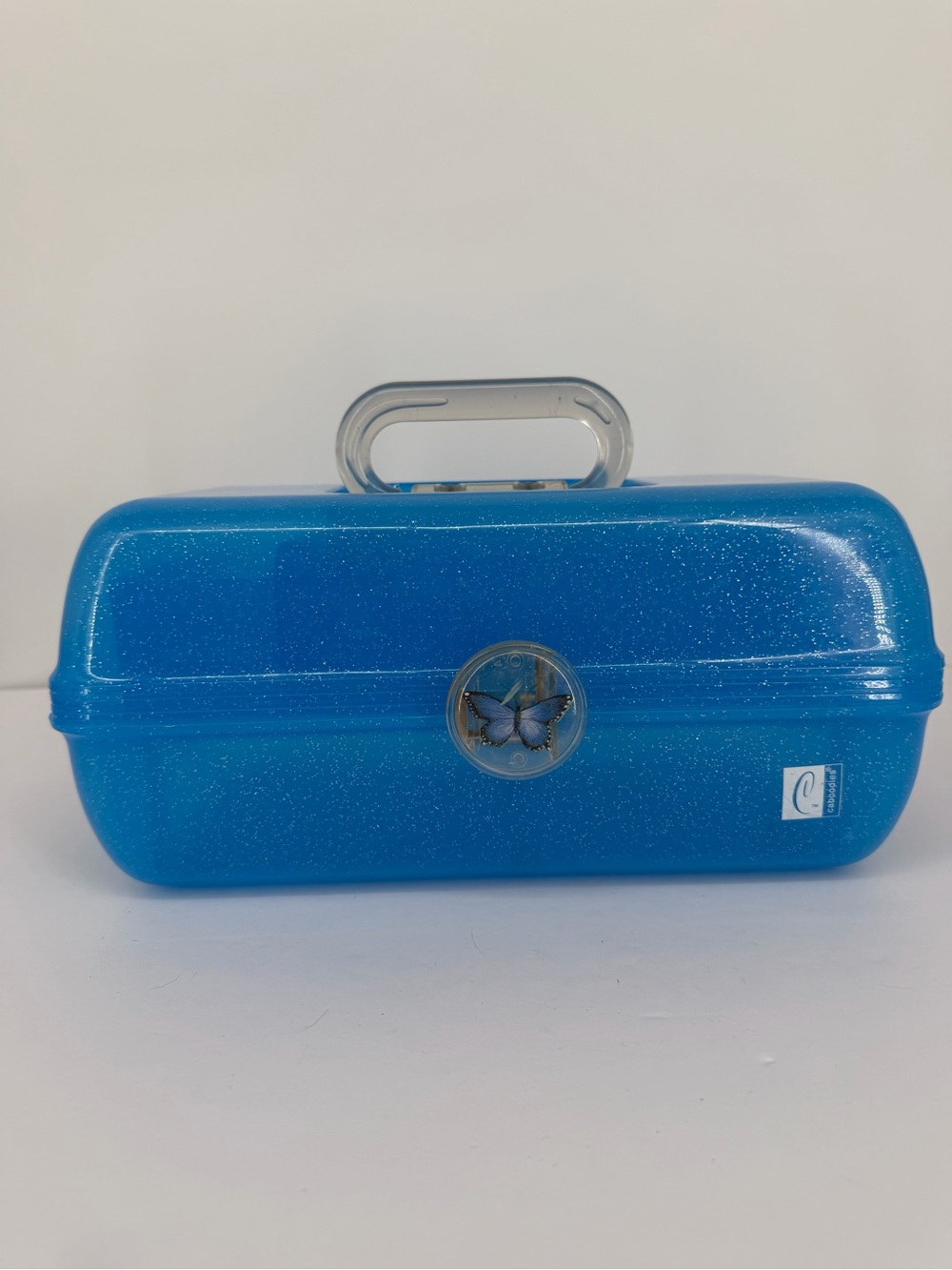 Caboodles Liquid Metallic 2622 Blue GLITTER Makeup Case Organizer Butterfly